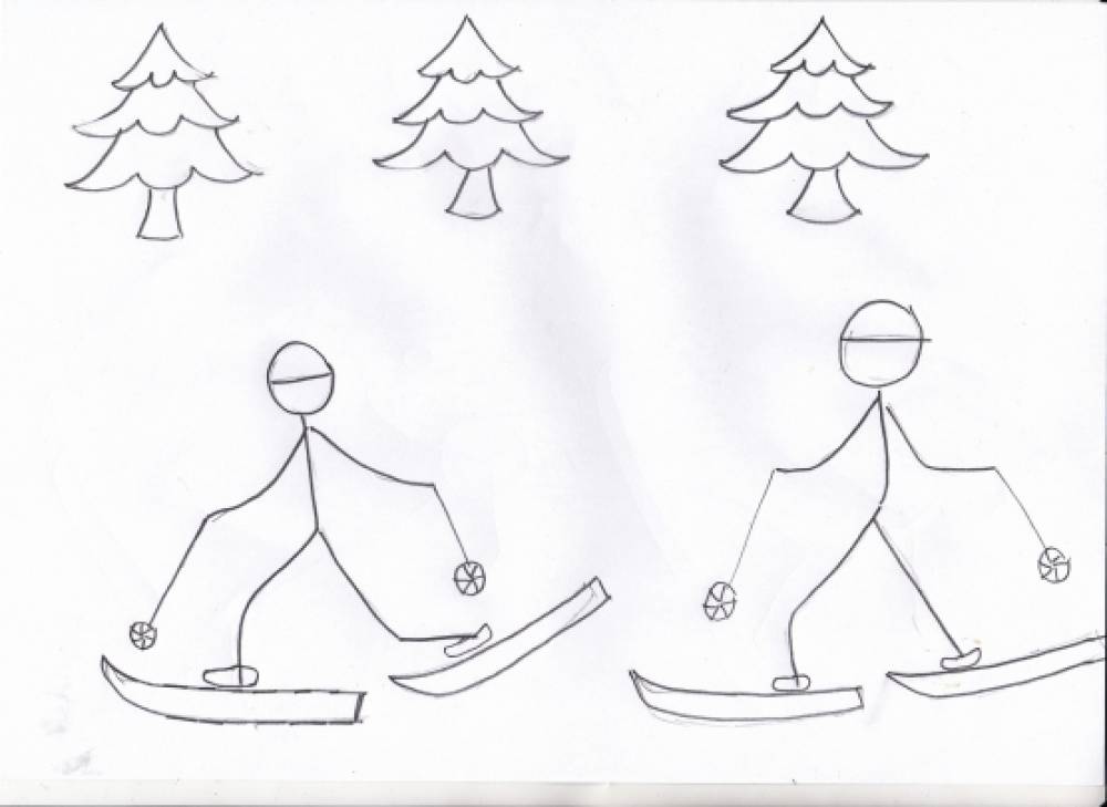Спосіб малювання «Схематичне зображення людини, що катається на лижах»